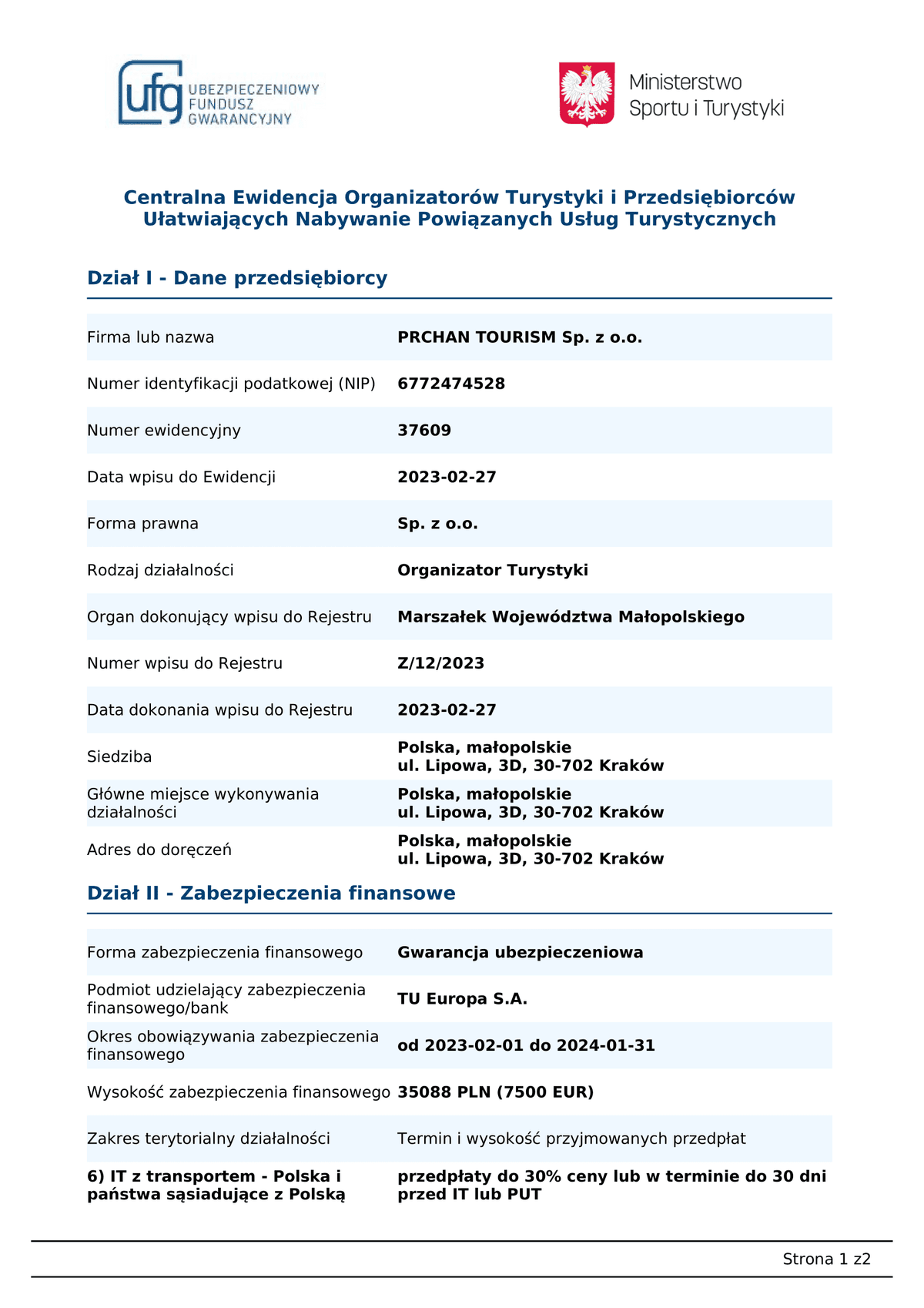 Tour Operator Certificate 1